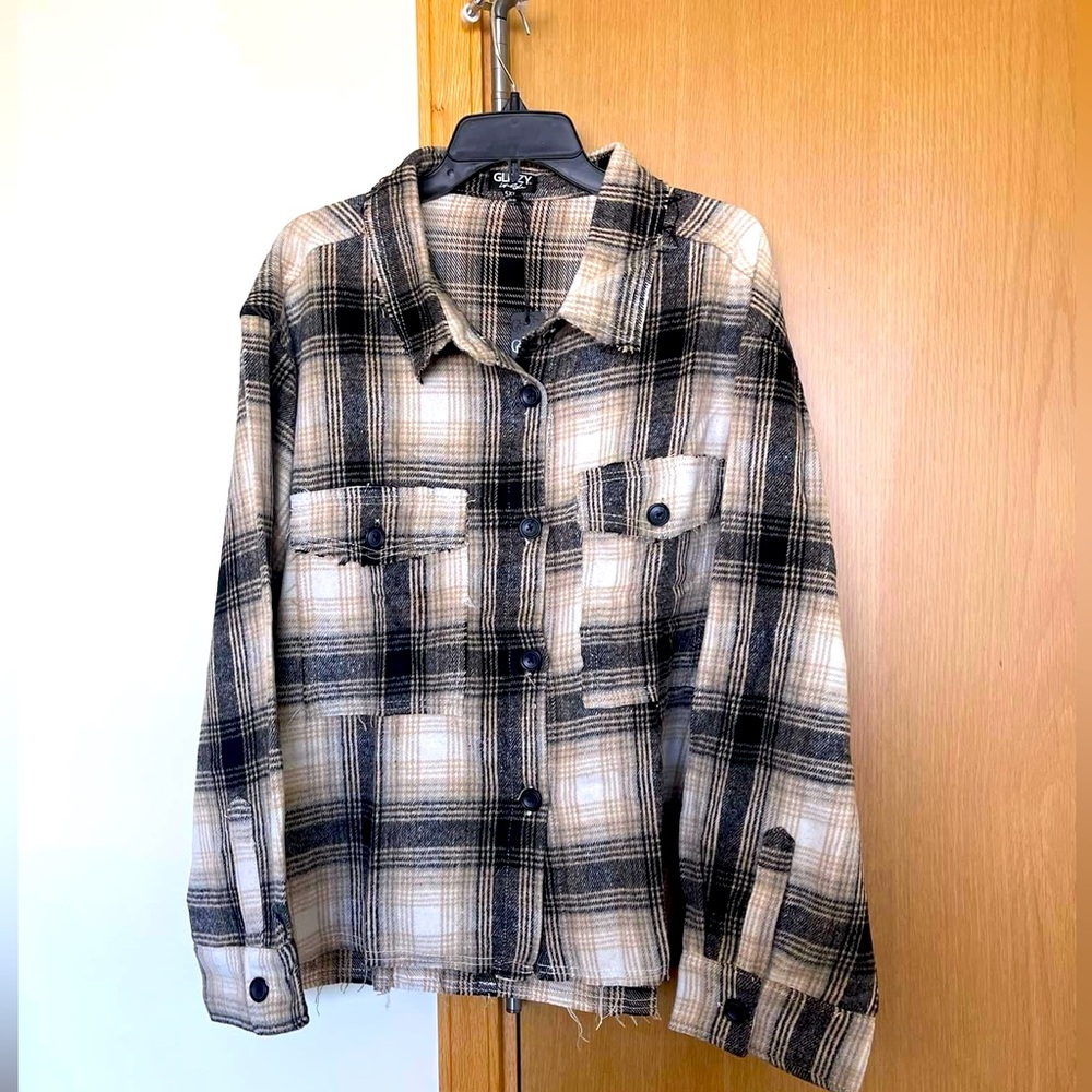 2 for $40 Glitzy girl crop flannel jacket